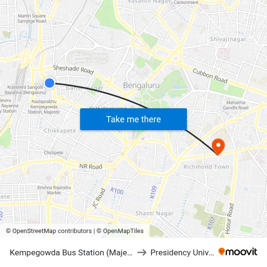 Kempegowda Bus Station (Majestic/Kbs) to Presidency University map