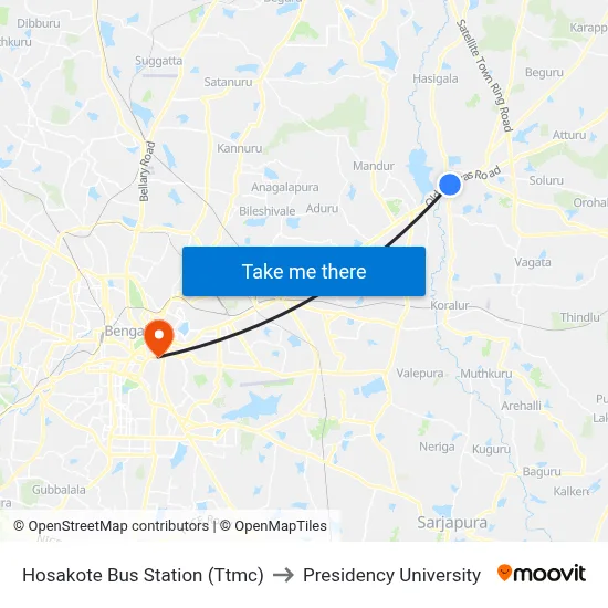 Hosakote Bus Station (Ttmc) to Presidency University map