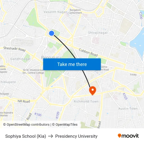 Sophiya School (Kia) to Presidency University map