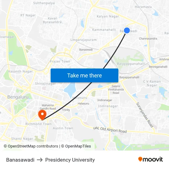 Banasawadi to Presidency University map