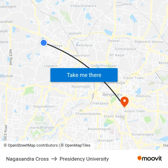 Nagasandra Cross to Presidency University map