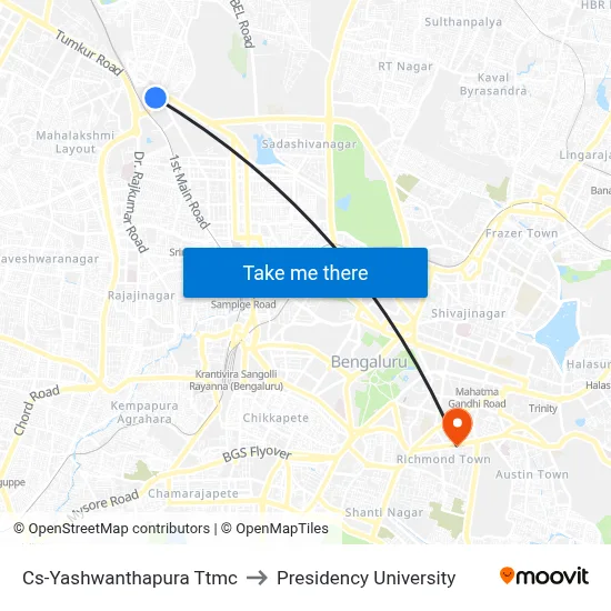 Cs-Yashwanthapura Ttmc to Presidency University map