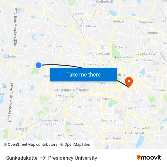 Sunkadakatte to Presidency University map