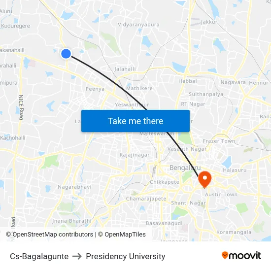Cs-Bagalagunte to Presidency University map