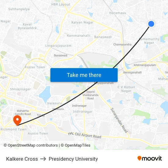 Kalkere Cross to Presidency University map