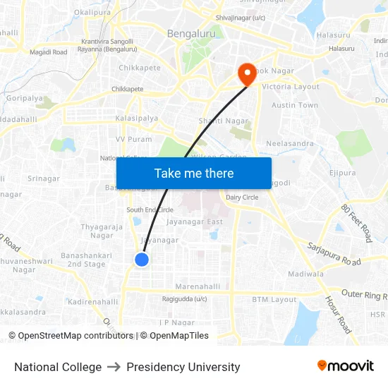 National College to Presidency University map