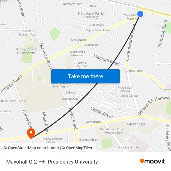 Mayohall G-2 to Presidency University map