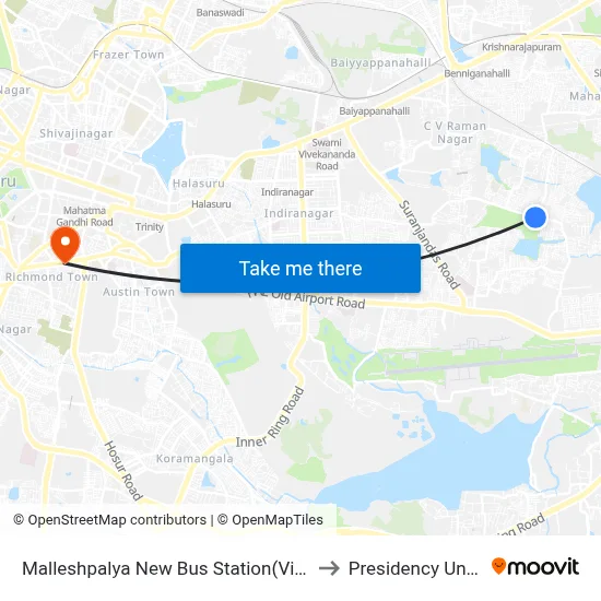 Malleshpalya New Bus Station(Vignananagar) to Presidency University map