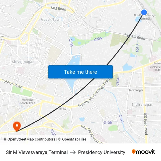Sir M Visvesvaraya Terminal to Presidency University map