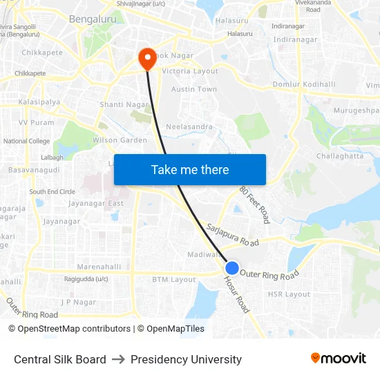 Central Silk Board to Presidency University map
