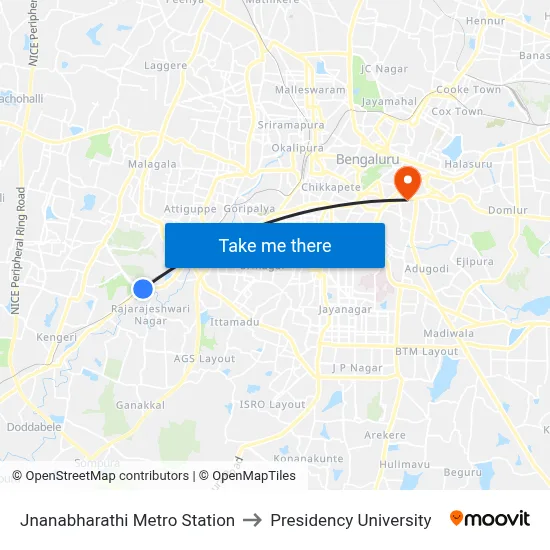 Jnanabharathi Metro Station to Presidency University map