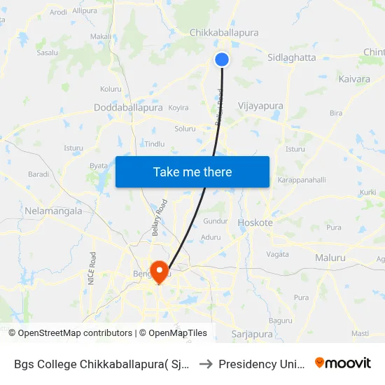Bgs College Chikkaballapura( Sjc Institute) to Presidency University map