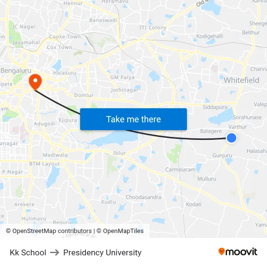 Kk School to Presidency University map