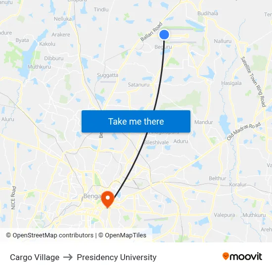 Cargo Village to Presidency University map
