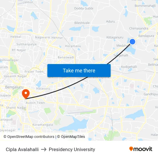 Cipla Avalahalli to Presidency University map