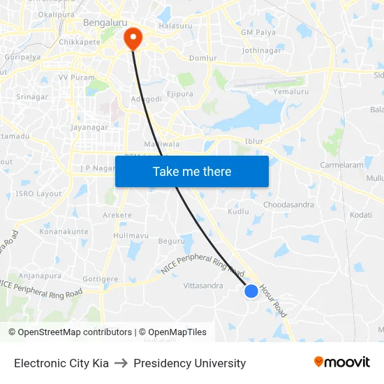 Electronic City Kia to Presidency University map