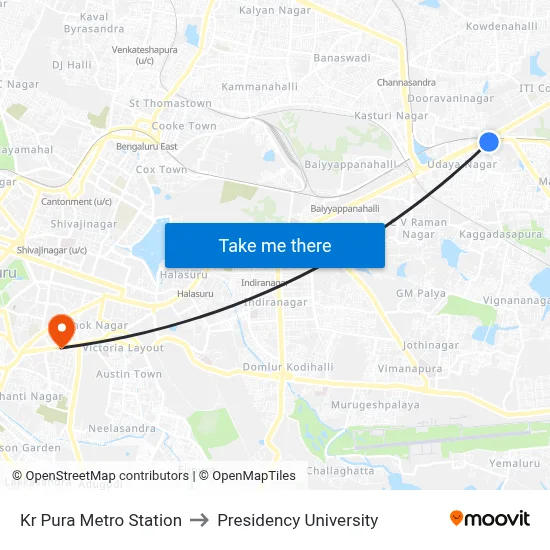 Kr Pura Metro Station to Presidency University map