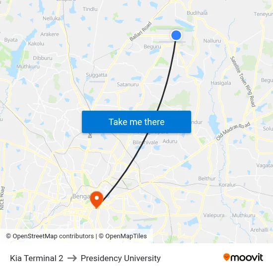 Kia Terminal 2 to Presidency University map