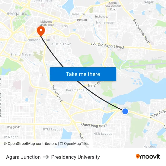 Agara Junction to Presidency University map