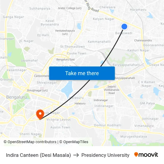 Indira Canteen (Desi Masala) to Presidency University map