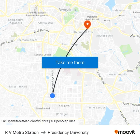 R V Metro Station to Presidency University map