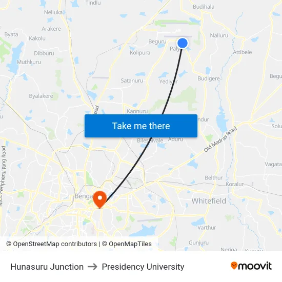 Hunasuru Junction to Presidency University map
