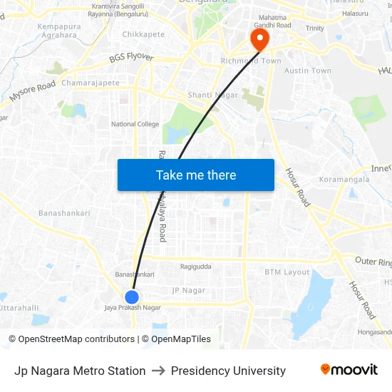 Jp Nagara Metro Station to Presidency University map