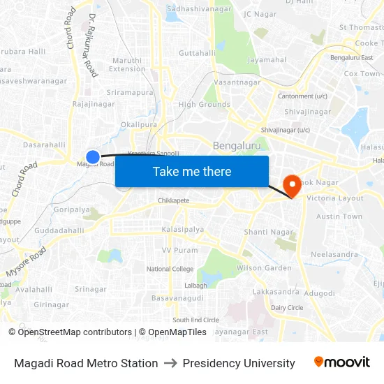 Magadi Road Metro Station to Presidency University map