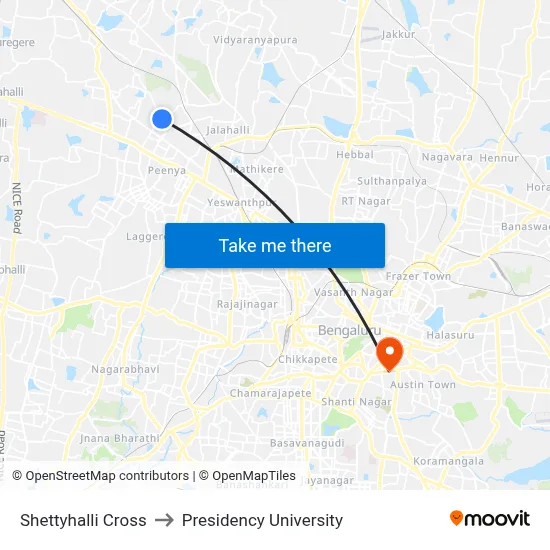 Shettyhalli Cross to Presidency University map