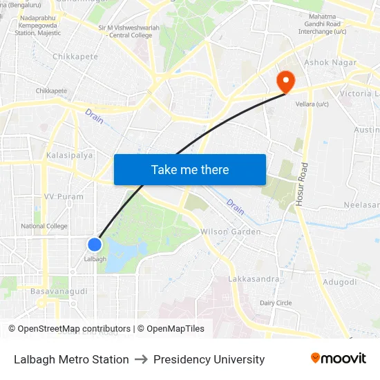 Lalbagh Metro Station to Presidency University map
