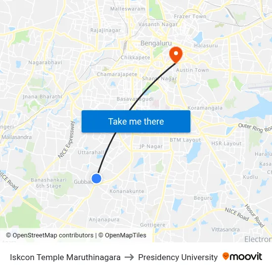 Iskcon Temple Maruthinagara to Presidency University map