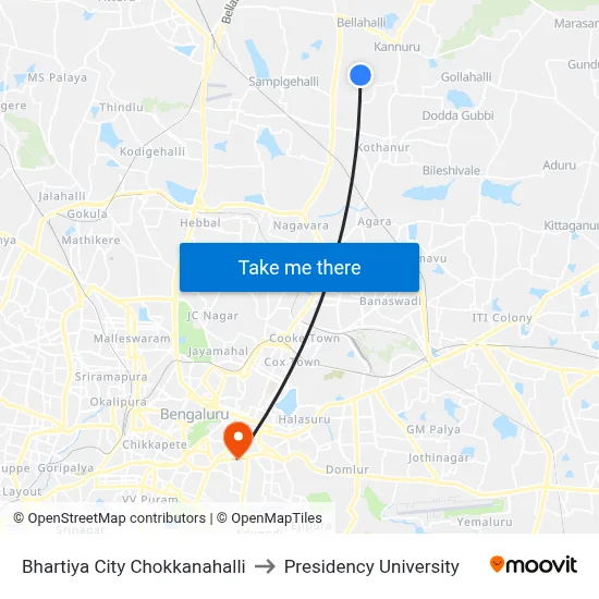 Bhartiya City Chokkanahalli to Presidency University map