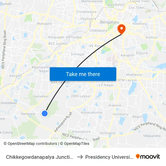 Chikkegowdanapalya Junction to Presidency University map