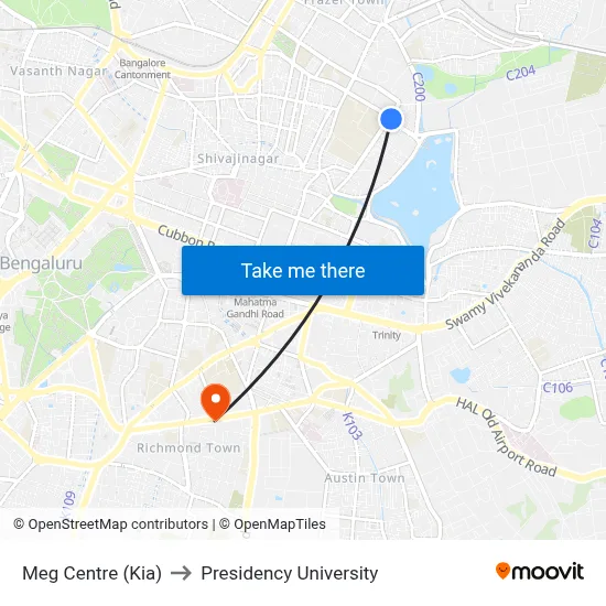 Meg Centre (Kia) to Presidency University map