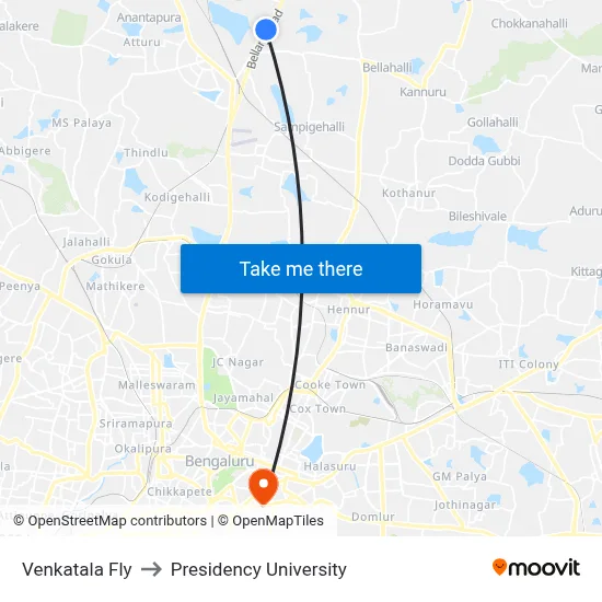 Venkatala Fly to Presidency University map