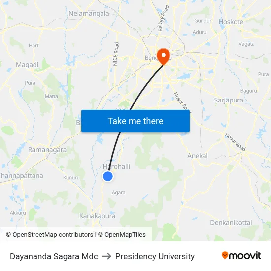 Dayananda Sagara Mdc to Presidency University map