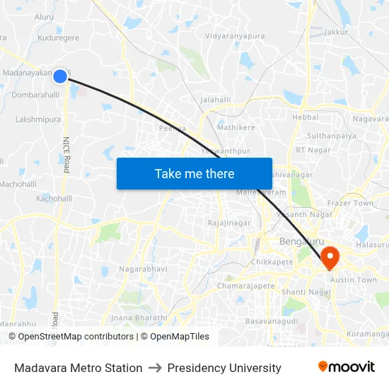 Madavara Metro Station to Presidency University map