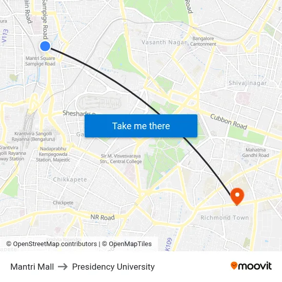 Mantri Mall to Presidency University map