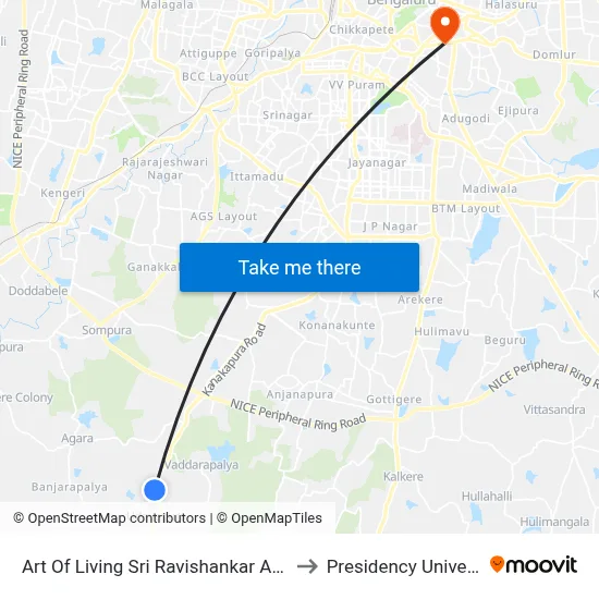 Art Of Living Sri Ravishankar Ashram to Presidency University map