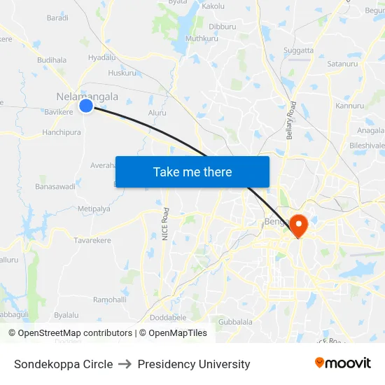 Sondekoppa Circle to Presidency University map