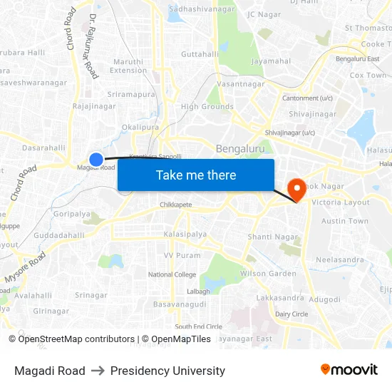 Magadi Road to Presidency University map