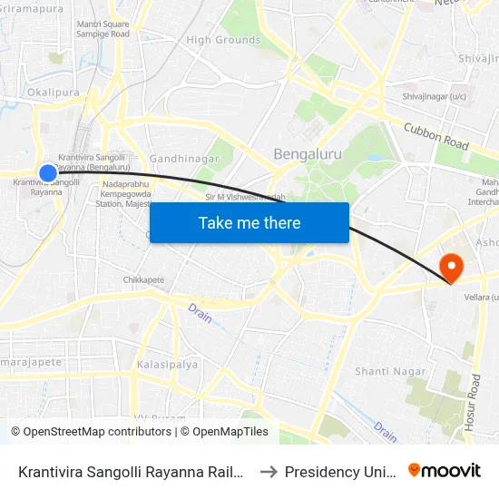 Krantivira Sangolli Rayanna Railway Station to Presidency University map