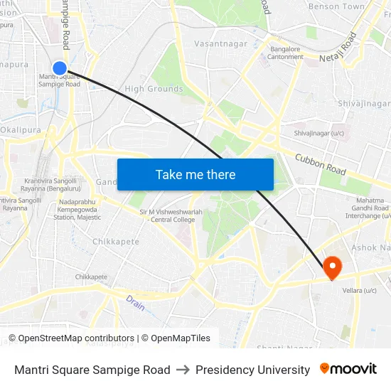 Mantri Square Sampige Road to Presidency University map