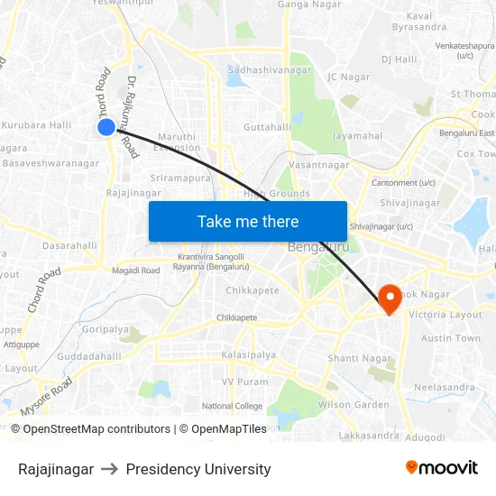 Rajajinagar to Presidency University map
