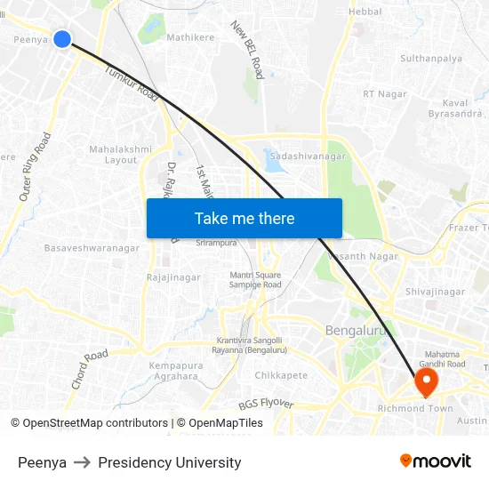 Peenya to Presidency University map