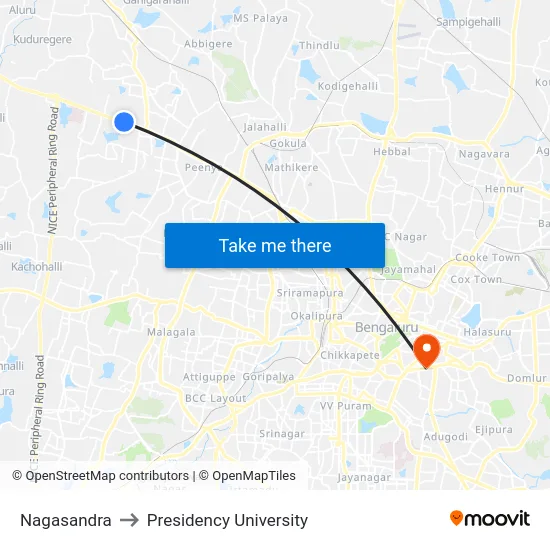 Nagasandra to Presidency University map