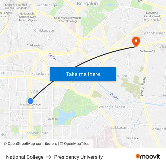 National College to Presidency University map