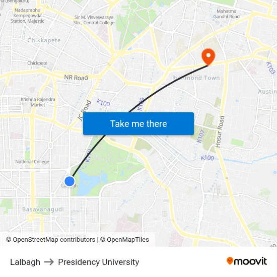 Lalbagh to Presidency University map