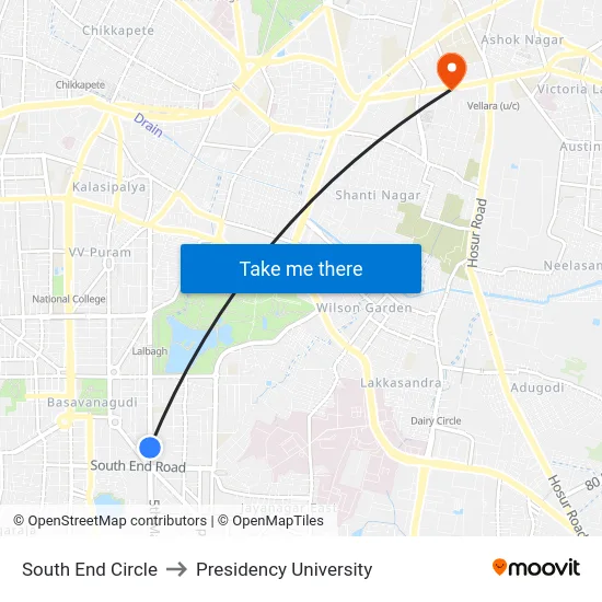 South End Circle to Presidency University map