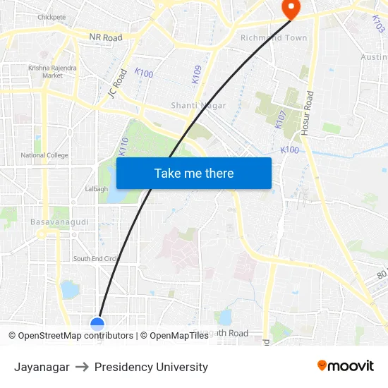 Jayanagar to Presidency University map
